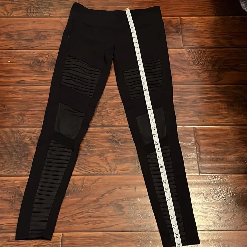 Alo Black High Waisted Motto Ribbed Mesh Athletic Leggings